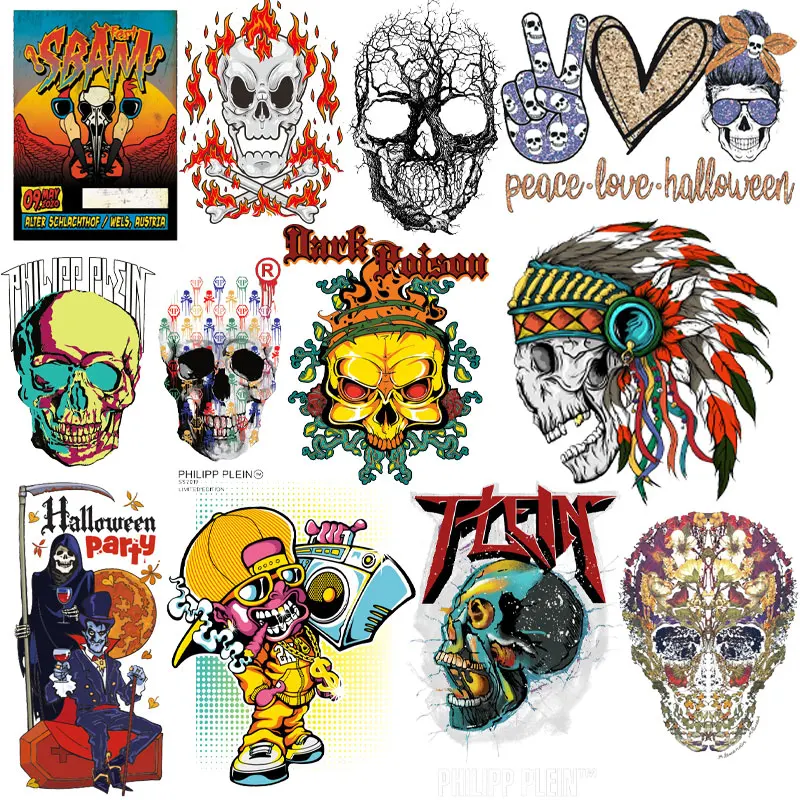 

Death Skull Patch Clothing Thermoadhesive Patches on Clothes Iron-on Transfers Custom Stickers for Men Applique for Punk Clothes