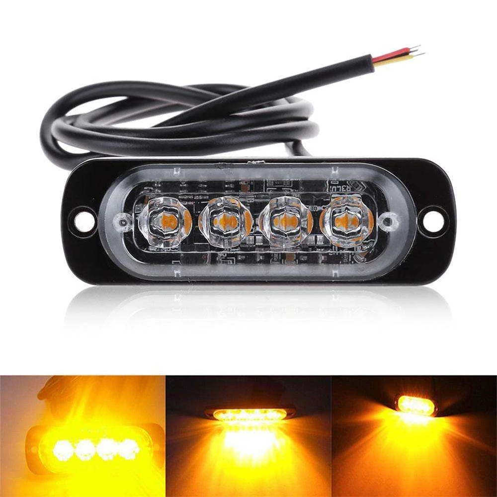 

4Pcs 12-24V 12W 4LED Yellow Car Warning Fog Light Lamp Breakdown Emergency Light Beacon Lamp LED Side Light