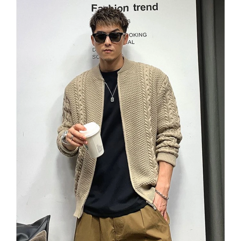 

Vintage Luxury Men's Jackets Knitted Sweater Cardigan Zips Bomber Jackets Fashion Casual Windbreaker Military Motorcycle Jacket