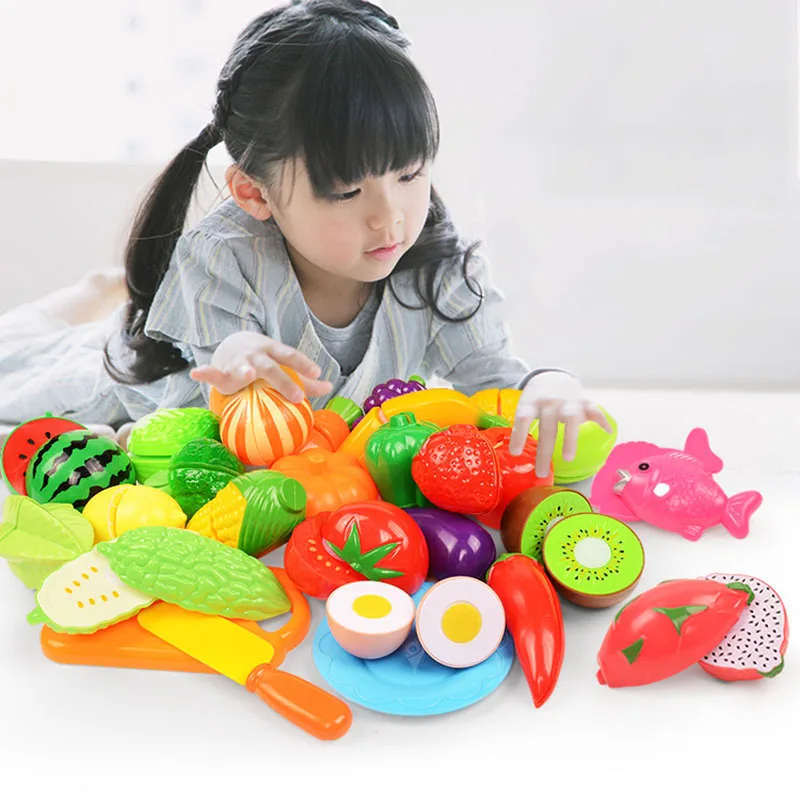 

Children Kitchen Play Set Toys Fruits and Vegetables for Kids Cut Play House Simulation Kitchen Toys Montessori Baby Puzzle Toys