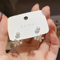 imitation pearl flower earrings for women luxury fashion stud earring crystal elegant party jewelry gift 2022 new fashionable