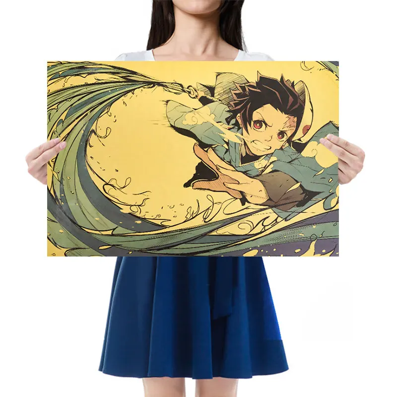 

Hot Anime Posters Demon Slayer Cartoon Character Retro Kraft Paper Poster Kimetsu Bar Home Vintage Decor Painting Wall Stickers