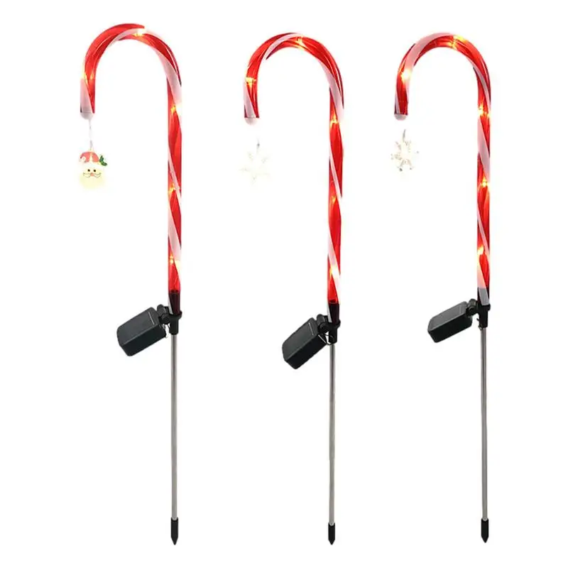 

Solar Candy Cane Lights Christmas Stakes LED Light 3pcs Candy Cane Decoration IP65 Waterproof Yard Ornament Energy-Saving Lawn