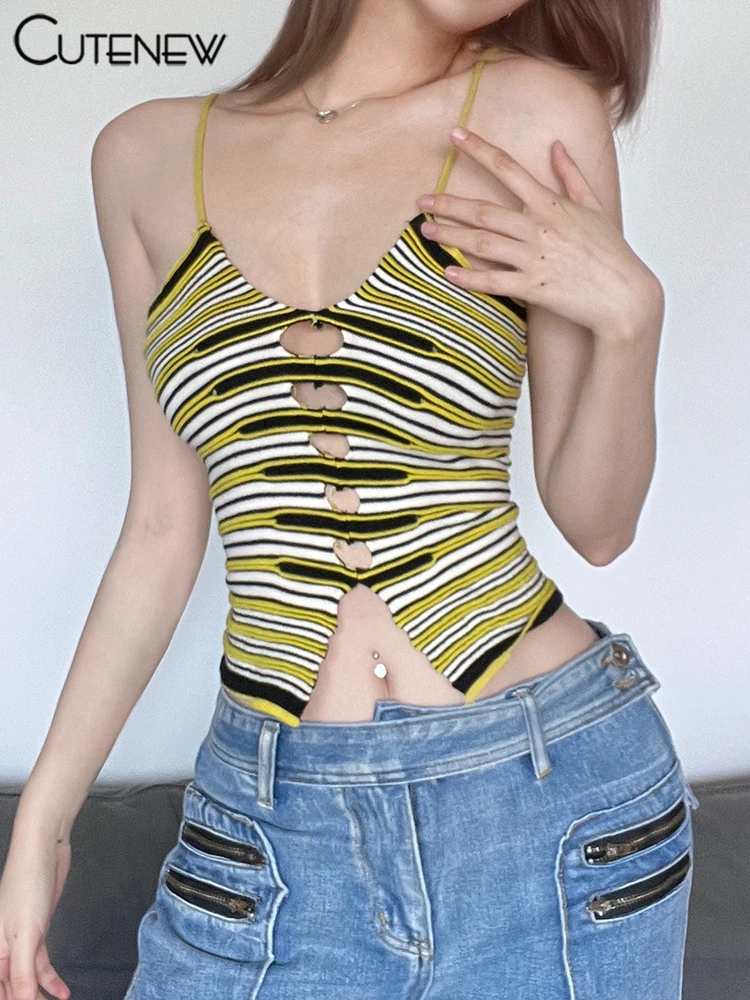 

Cutenew Y2K Suspender Sexy Print Skinny Tank Tops Women Summer Camisole Sleeveless Slim Knitted Vest Casual Lady Streetwear New
