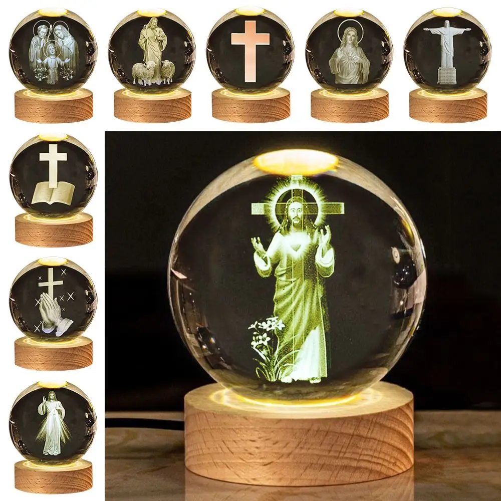 

Handicraft Wooden USB Light Illumination LED Display Stand 3D Night Light Church Event Souvenir Crystals Glass Ball