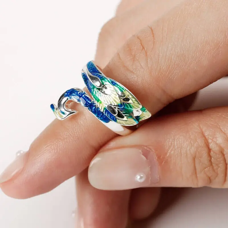 

Women Ring Bracelet Animal Peacock Open Ring Exquisite Pastoral Index Finger Ring Alloy Phoenix Adjustable Jewelry Accessories