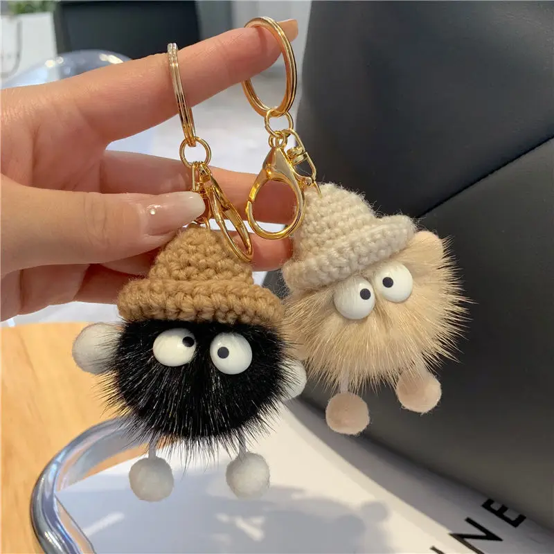 

Cute Mink Hair Small Coal Ball Elf Car Keychain Pendant Korean INS Plush Book Bag Pendant Gift