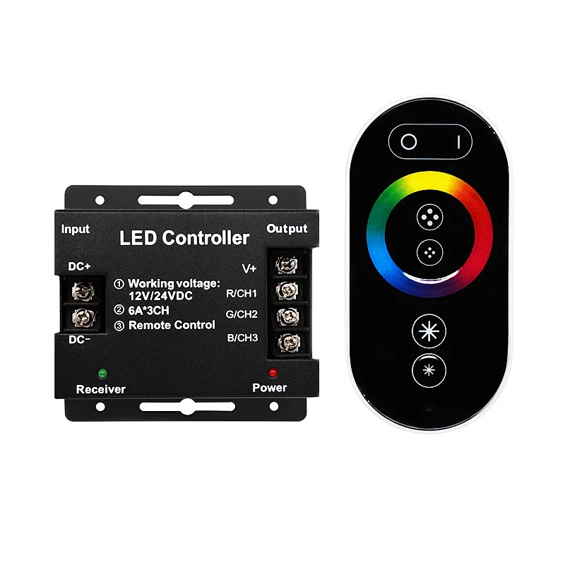 

DC12-24V 6A 12A 18A LED Strip Light RF Touch Remote Controller Dimmer for 3528 5050 SMD COB Single Color CCT RGB Tape Lights