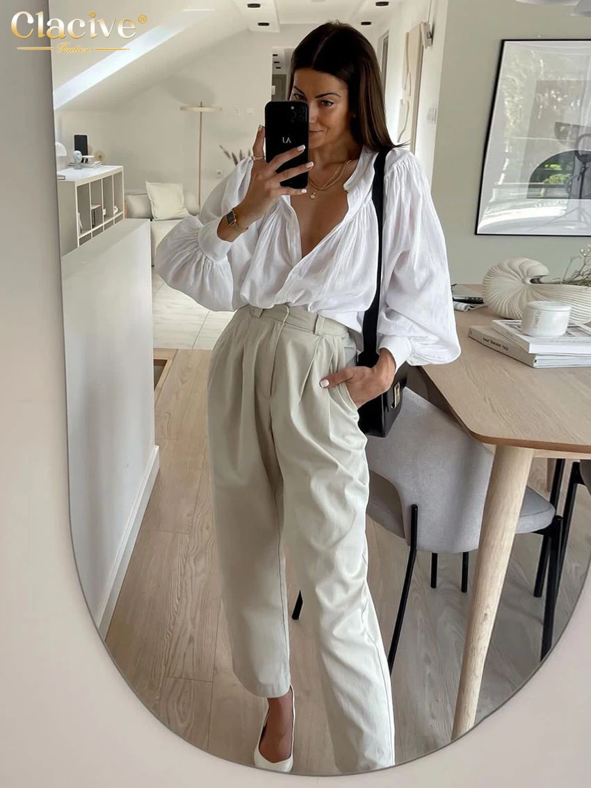 Clacive повседневная свободная белая хлопковая женская блузка 2025 модная рубашка с