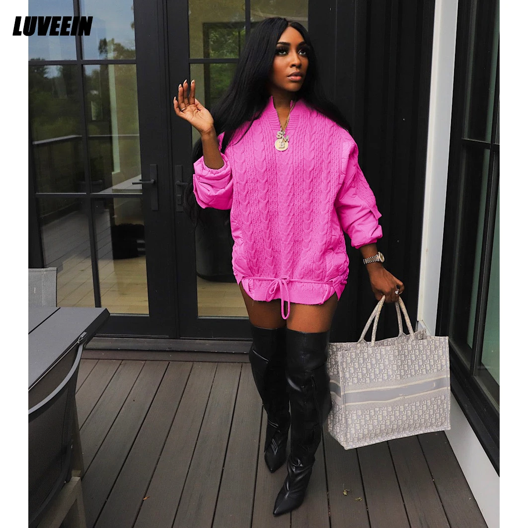 Вязаный свитер, длинная куртка