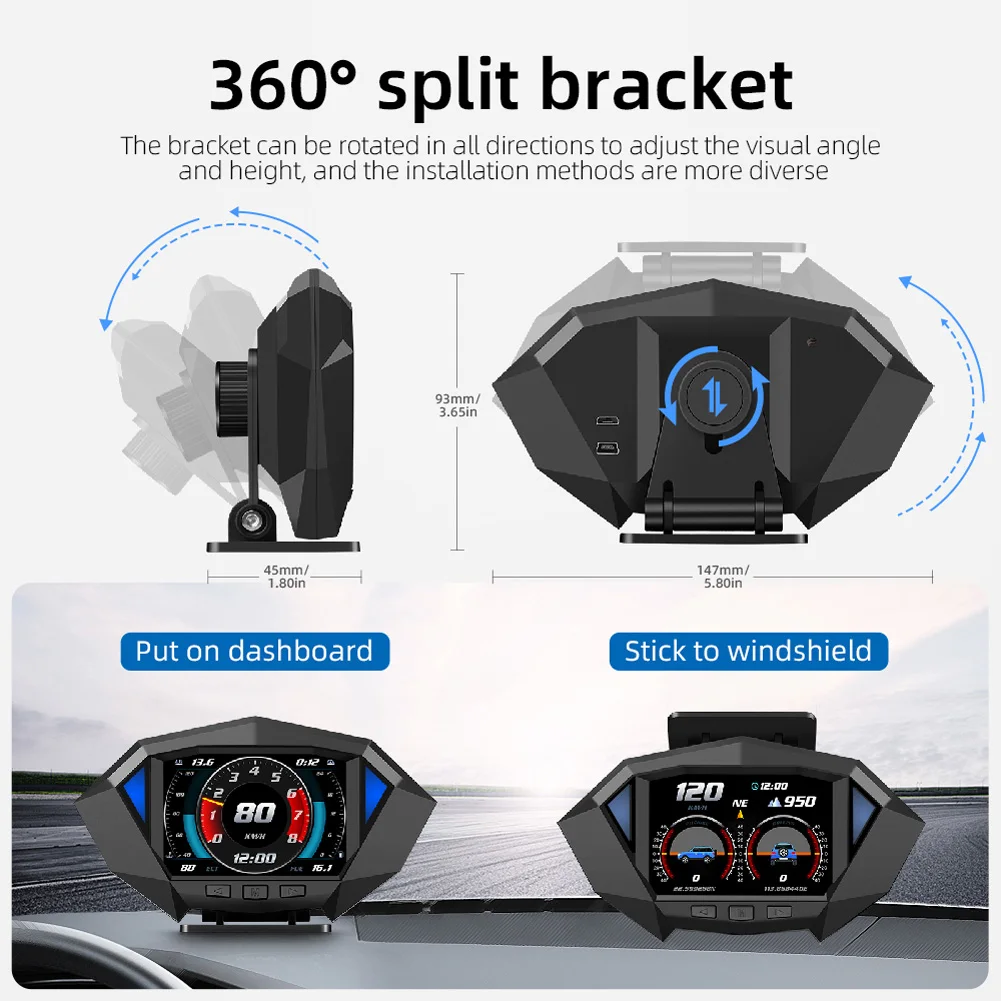 

HUD OBD2 Head Up Display Digital Car Speedometer W/ Fuel Level Voltage Odometer OBD Vehicle Speed Altitude Meter Head Up Display