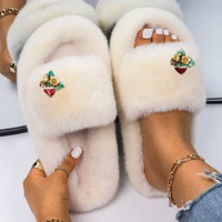 women slippers fuzzy slides cute enamel fruit faux fur sandals designer fluffy slippers ladies platform shoes free shipping 2022