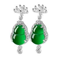 burmese jade gourd earrings ear studs amulets charms gift 925 silver natural gemstone jewelry charm emerald women green gifts