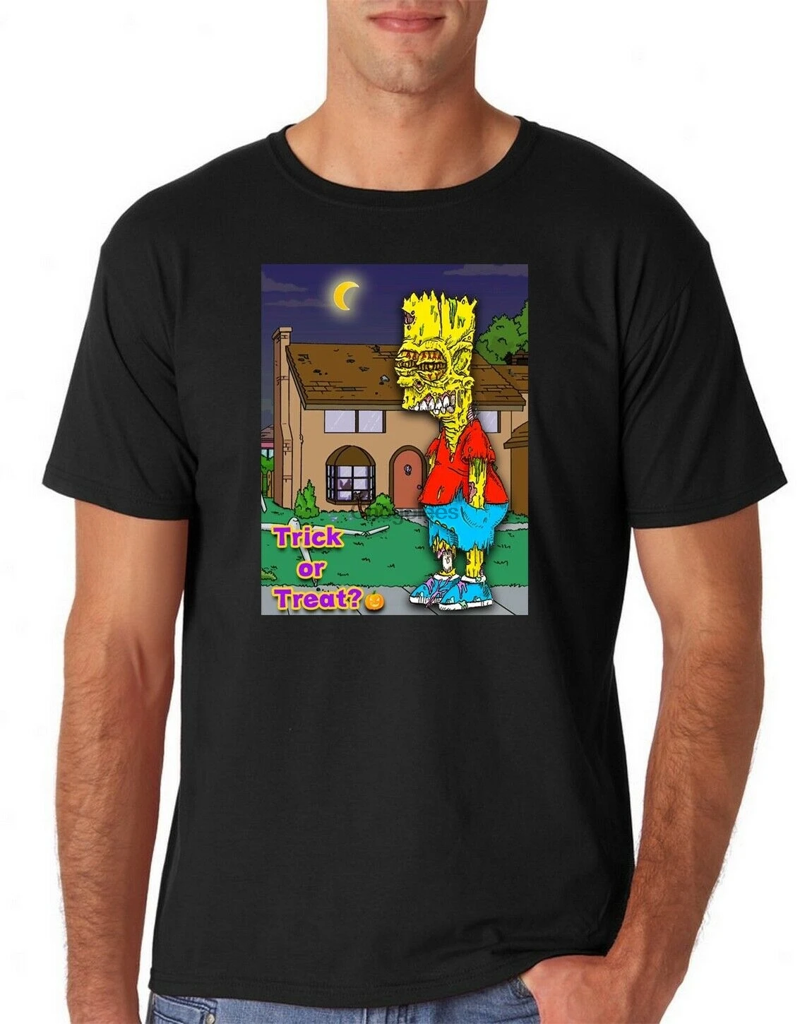 Футболка для Хэллоуина Барт трюк или лечение черная размер среднего размера