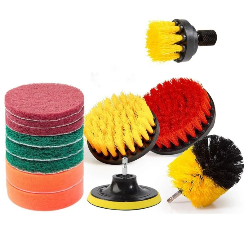 

14Pcs/Set Electric Scrubber Brush Drill Power Scrub Pads Sandpaper Cleaning Brushes for Bathroom Carpet Glass Car Dropshipping