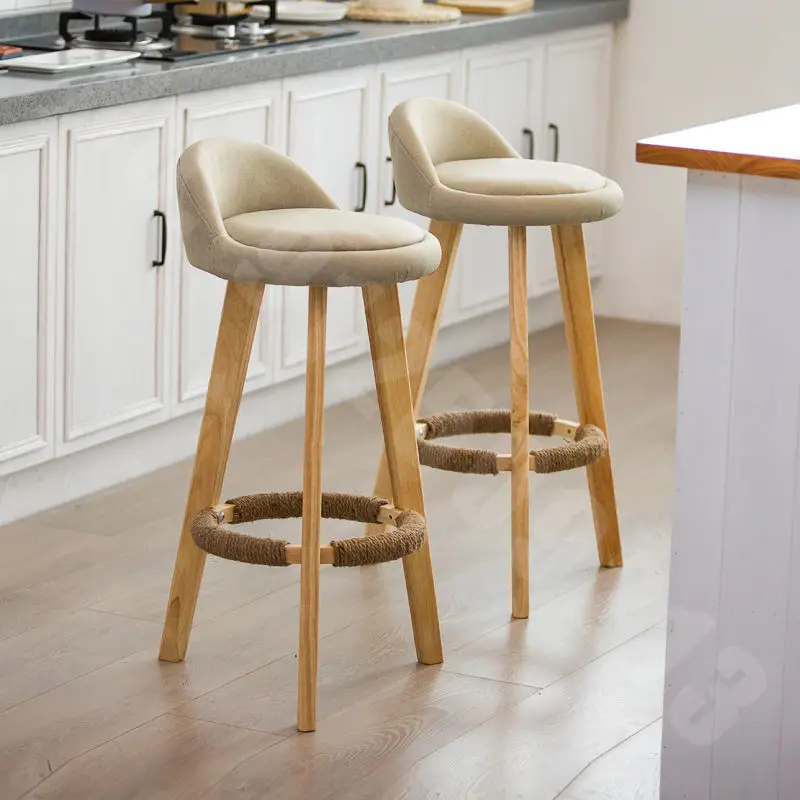 Solid wood bar chair modern simple bar chair Nordic creative bar stool retro tea shop high stool home