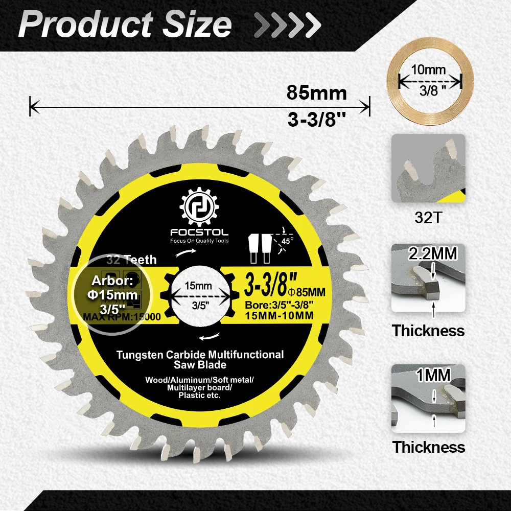 FOCSTOL Пильные полотна для резки древесины с гвоздями, ламинаты, твердосплавные наконечники TCT, многоцелевой отрезной диск из алюминия и пластика