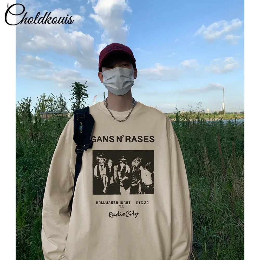 Мужская свободная толстая футболка с длинными рукавами 200 г весенне-осенний