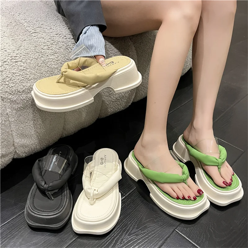 

Шлепанцы женские резиновые, роскошные сланцы для комнаты, лоферы средней высоты, на платформе, дизайнерские массажные, Гавайские, лето 2023 So