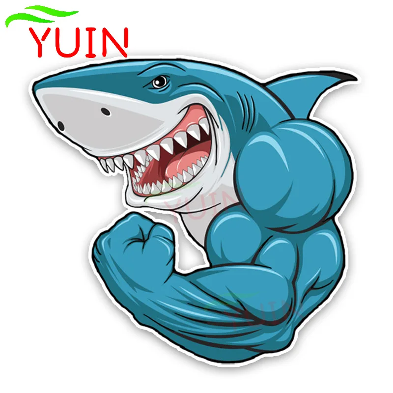 

Fashion Lovely Cartoon Muscle Sharks Colored Car Sticker Motorcycle Accessories PVC Decorative Graphic Waterproof Decal 15*14cm