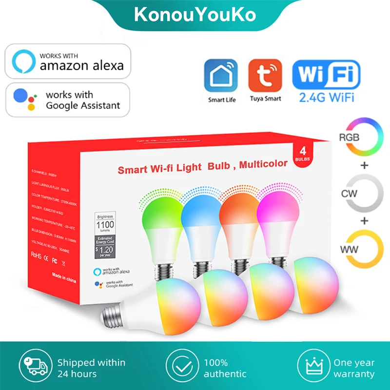 

Умная Светодиодная лампа Tuya с Wi-Fi, 15 Вт, RGB, 85-265 в
