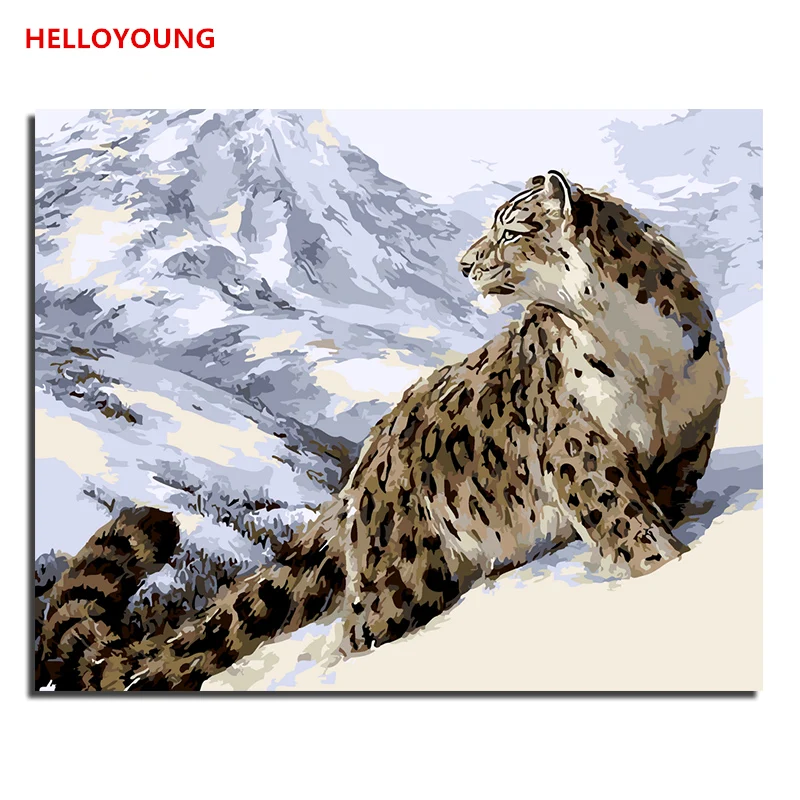 

YH084 DIY Handpainted Oil Painting Snow Leopard Digital Painting by numbers oil paintings chinese scroll paintings Home Decor