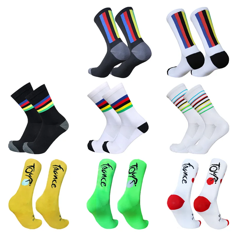 

New Cycling Socks Men Women Champion Colorful Stripes Sports Breathable Compression Bike Socks Calcetines Ciclismo