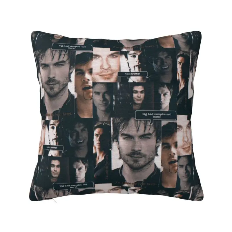 

Damon Salvatore The Vampire Diaries Pillow Case 40x40cm Sofa Fantasy Film Modern Cushion Cover Velvet Pillowcase