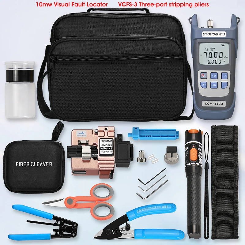 COMPTYCO FTTH Fiber Optic Tool Kit with Fiber Fibra Optica Power Meter and 10mW Visual Fault Locator AUA-X2 FTTH Tool