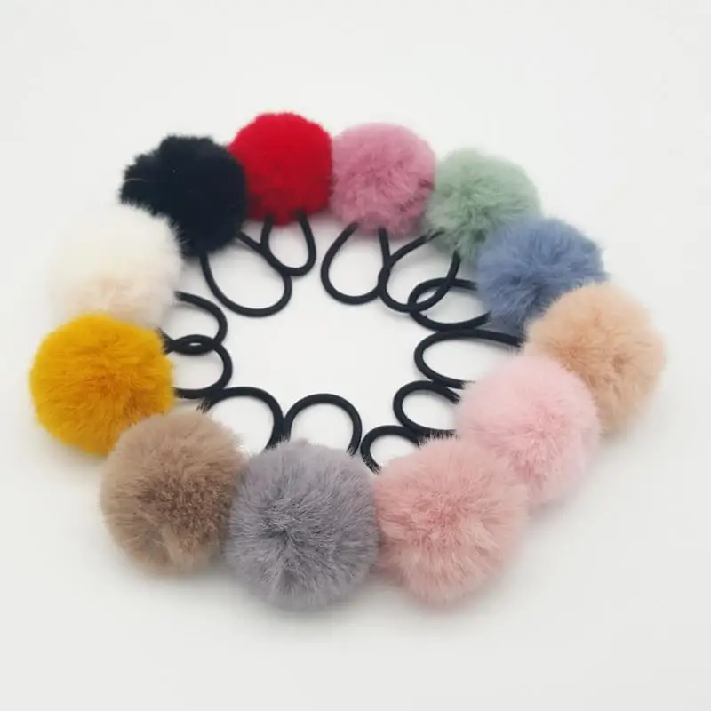 

Plush Hair Rope Faux Rabbit Fur Elastic Hair Rubber Bands Big Pompom Hair Ring