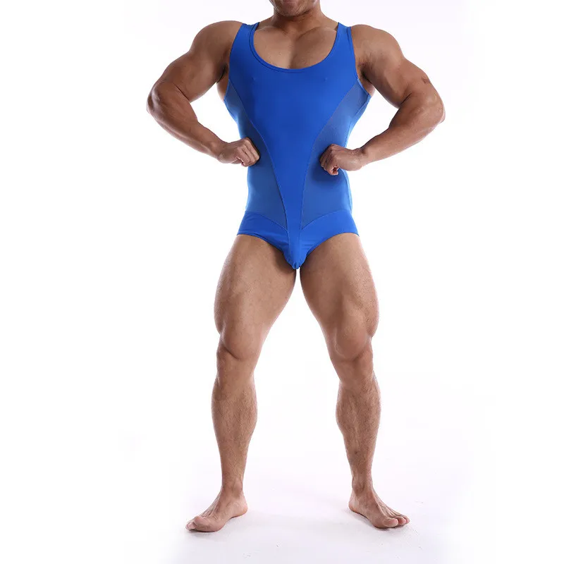 One-PieceMens Swim Trunks Swimwear Jumpsuit Breathable Training Body Mesh Vest Underwear shirts Sexy Singlet Quick Dry Bodysuits