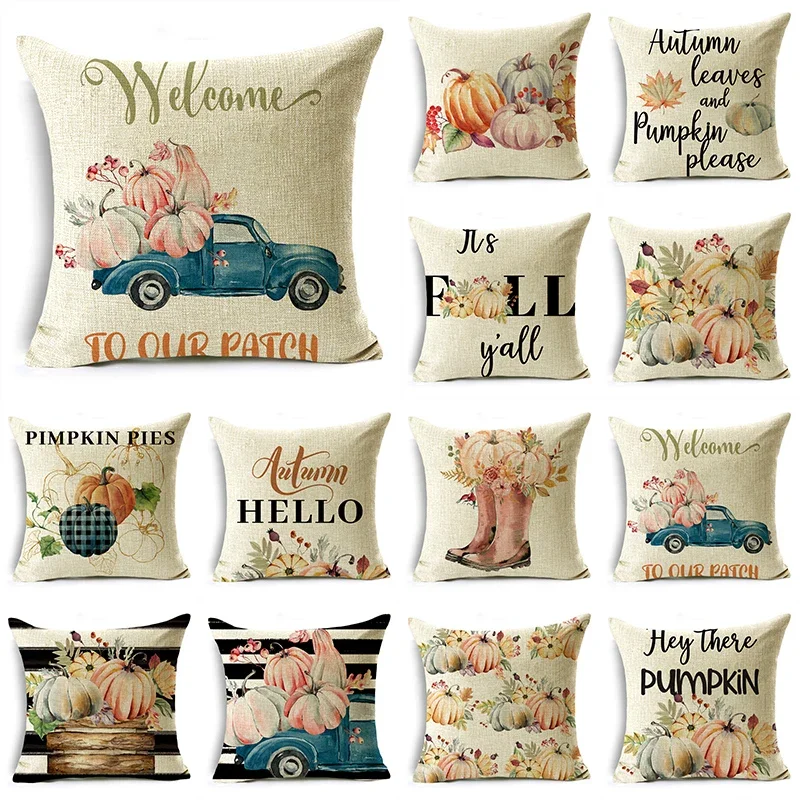 

Hey There Pastoral Pumpkin Rain Boots Flowers White Throw Pillowcase Cushion Covers For Sofa Office Bedroom Decor Multiple Size