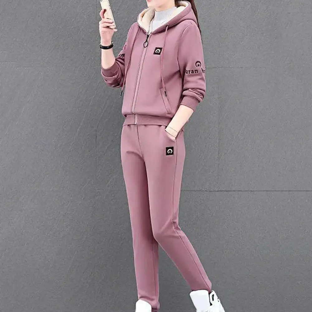 

Lightweight 2 Pcs/ Set Trendy Breathable Hooded Suit Two-piece Set Coat Suit Thermal for Going Out