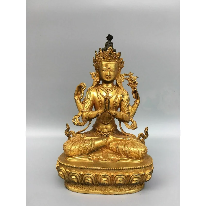 

8.7" Old Antique Tibetan Buddhist Temple Bronze Gilding White Tara Buddha