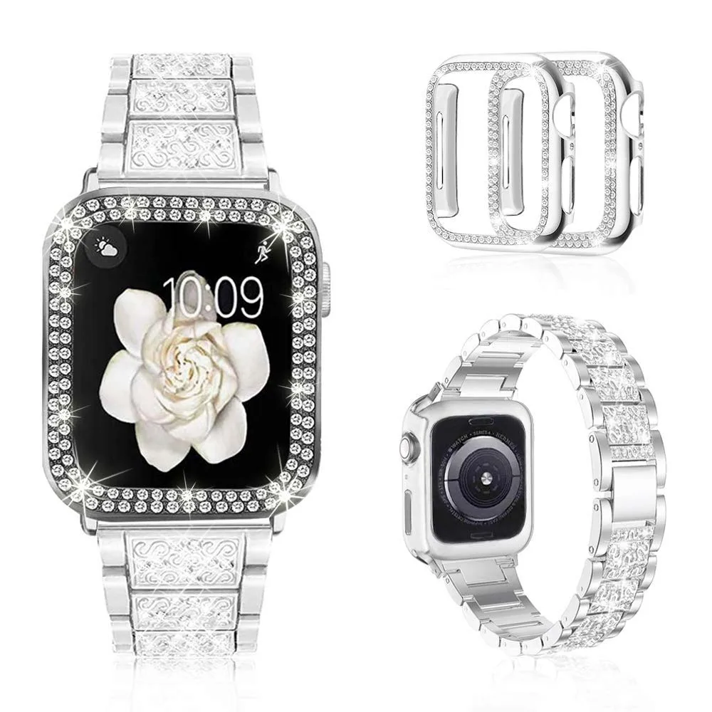 

Strap+Case for Apple Watch Series SE 6 7 40mm 44mm 41mm 45mm Metal Band IWatch Series 5 4 3 38/42mm Diamond Women Lady Bracelet