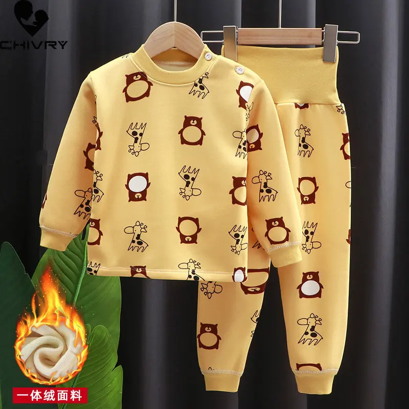 

New Kids Boys Thicken Pajamas Sets Cartoon O-Neck Tops with Pants Toddler Baby Girls Autumn Winter Keep Warm Sleepwear Clothing