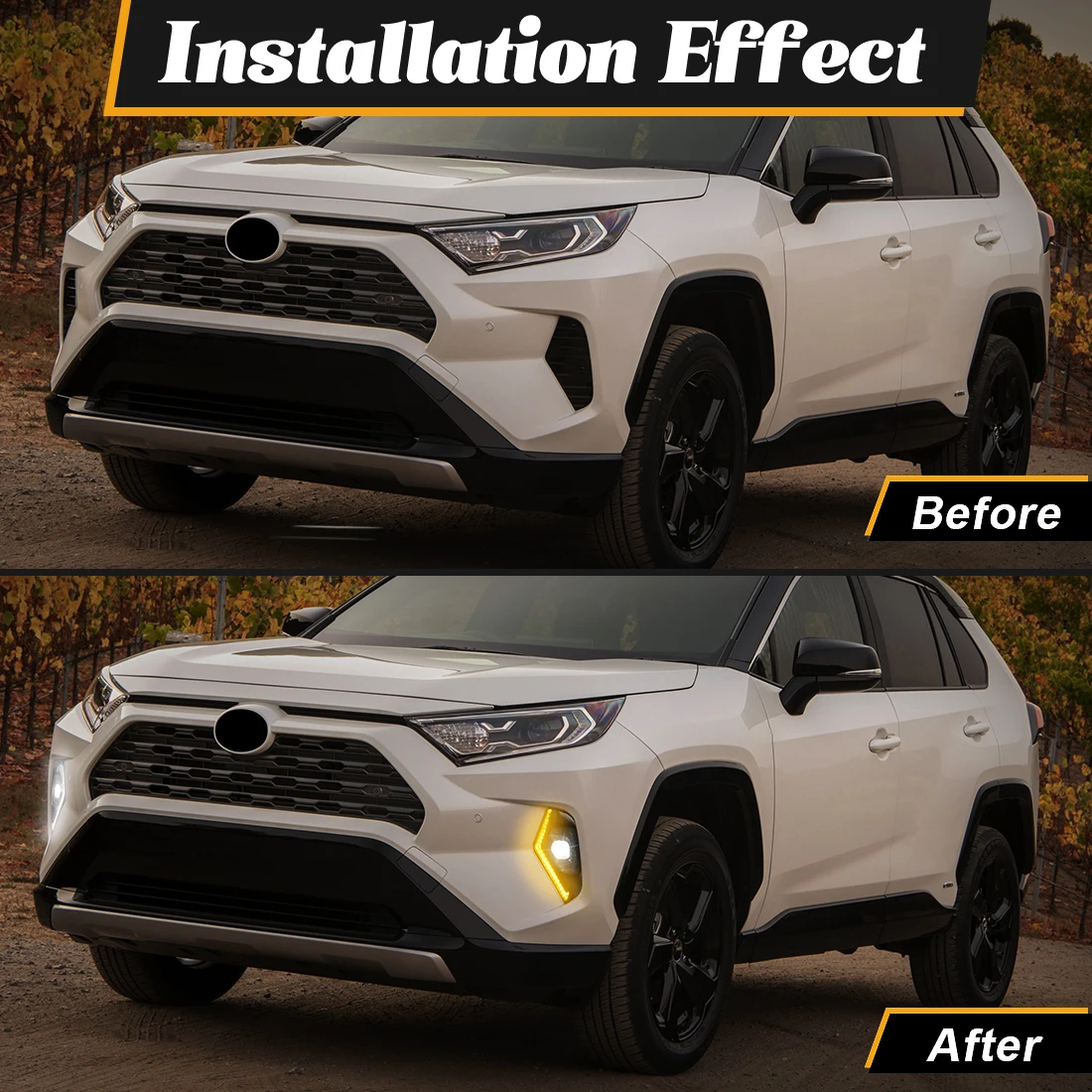 Для Toyota RAV4 2019-2025 комплект светодиодных противотуманных фар DRL белые дневные ходовые огни с янтарным указателем поворота анимация запуск противотуманных фар (art.: 3920d0cabcd38) - 3920d0cabcd38