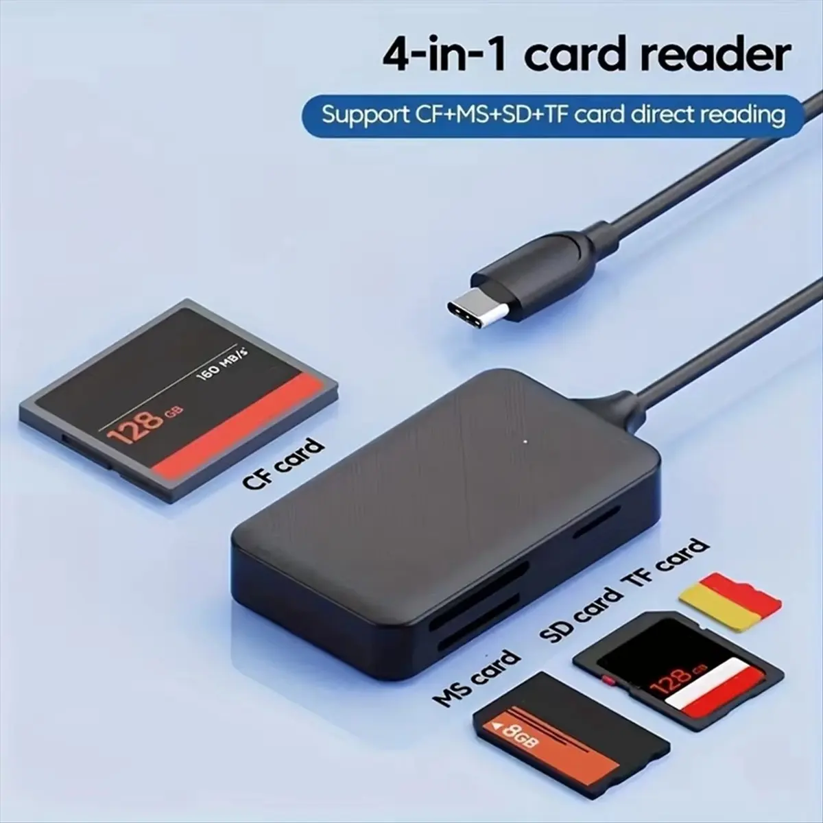 Фото (A60I) Кардридер 4-в-1 Type-C для карт памяти SD, Micro-SD, TF, MS, адаптер для ноутбуков и ПК, универсальный OTG-кардридер №2