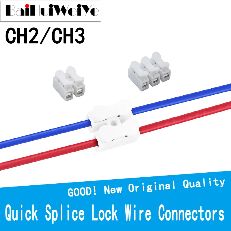 

50Pcs CH2 CH3 Quick Splice Lock Wire Connectors 2Pin 3Pin Electrical Cable Terminals For Easy Safe Splicing Into Wires CH-2 CH-3
