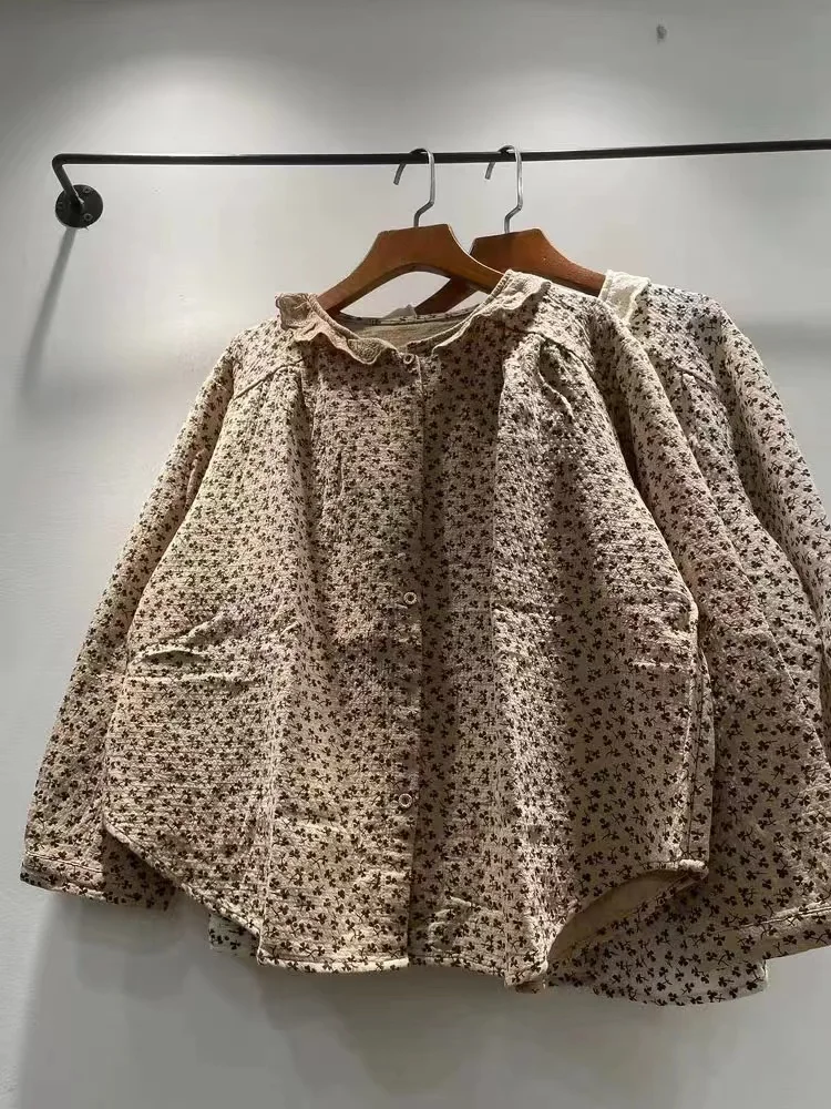 Зимняя одежда для женщин рубашки и блузки с кружевным воротником из хлопковой