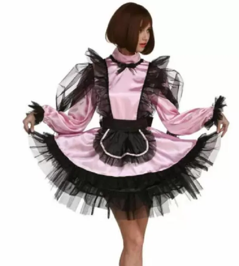 

Sissy Maid Girl Modeling Organza Dyed Pink Medium Neck Long Sleeved Dress Cross Dresser's Cross Dressing Uniform Can Be Customiz
