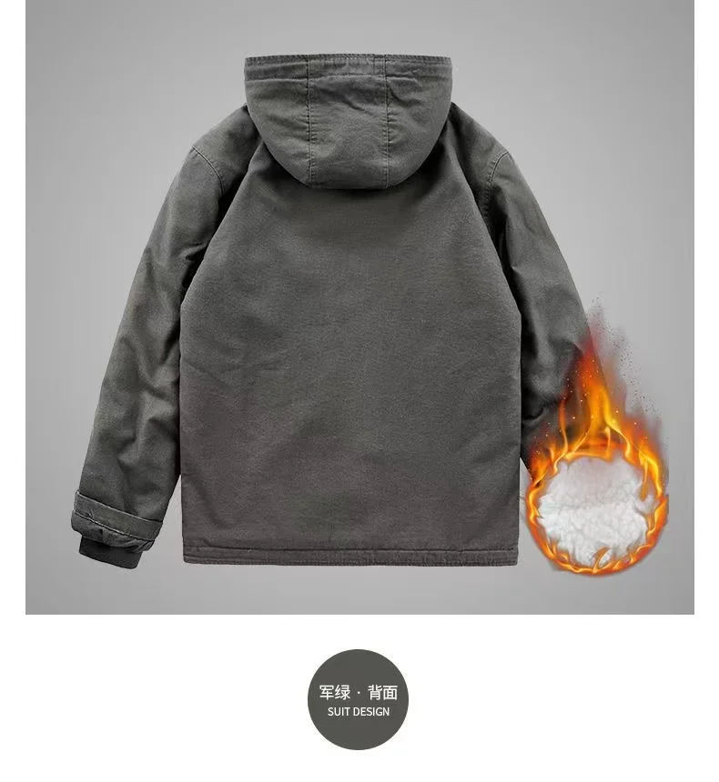 Men'S Winter Cotton Clothes Men'S Jacket Male Lamb Fleece Thickened Hooded Jacket Jacket Men'S Retro Overalls Warm Clothes M-5xl