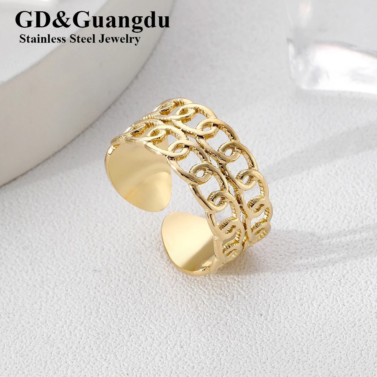 

Gold Color Plating Double Chain Shape Rings for Women Men Vintage Gothic Chunky Hip Hop Ring Antique Jewelry Accessory