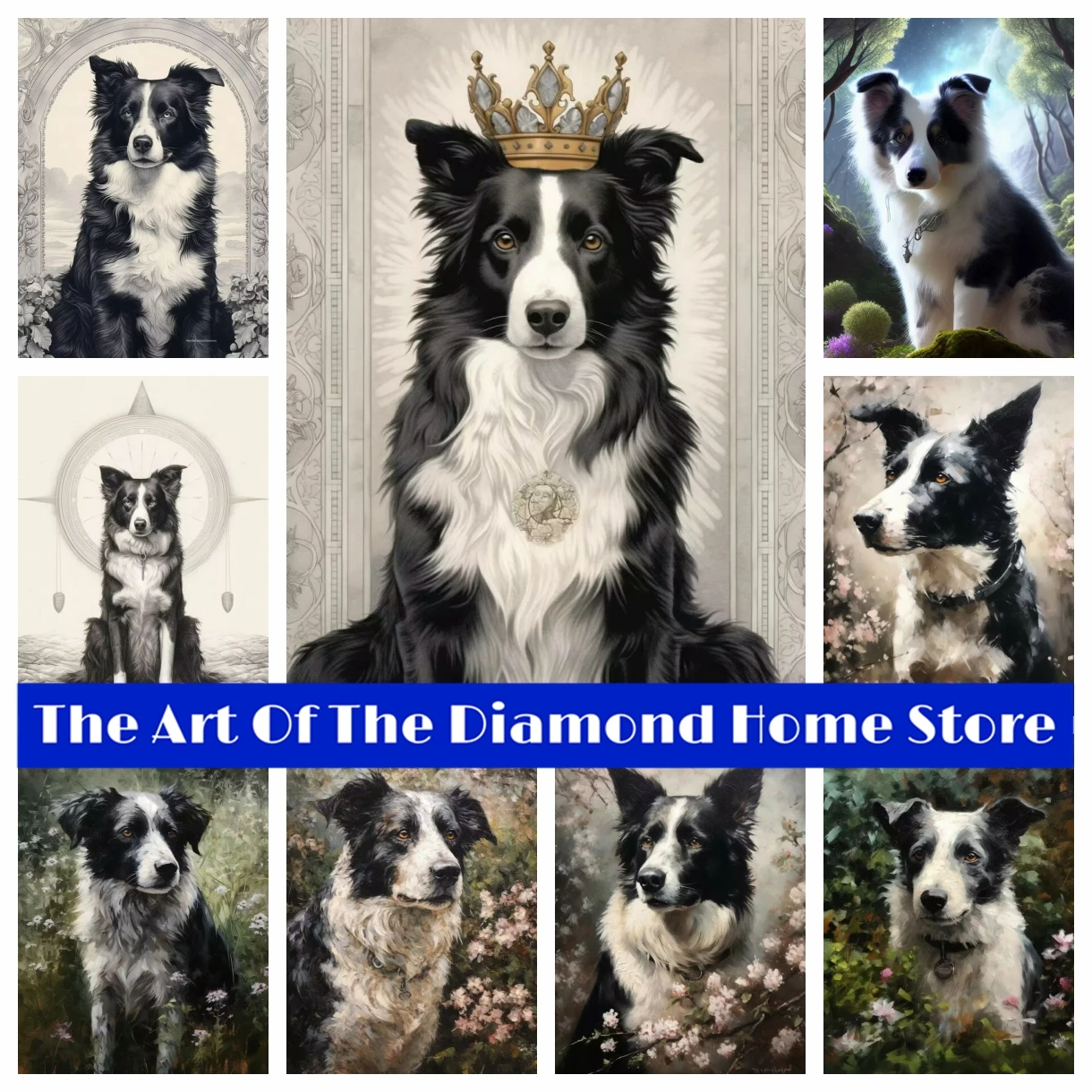 

DIY AB Diamond Painting Embroidery Australian Shepherd Border Collie Fantasy Pet Dog Animal Cross Stitch Mosaic Home Decor Gift