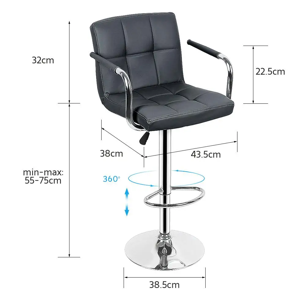 

2PCS Gray Bar Chairs Six-compartment Adjustable Bar Chairs With Armrests Upholstered Bar Stools Commercial Bar Furniture HWC