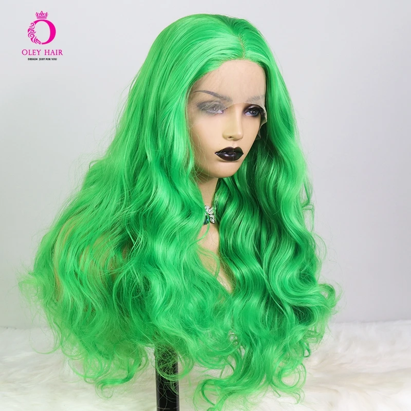 Loose Wave Green Synthetic Lace Front Wig High Temperature Fiber Long Drag Queen Heat Resistant Cosplay Wigs For Black Women