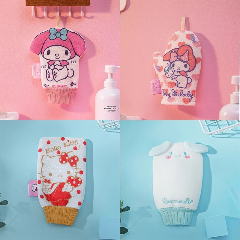 

Anime Sanrio Hello Kitty My Melody Cinnamoroll Cartoon Kawaii Bath Sponge Powerful Back Rub Children Double-Sided Bath Towel