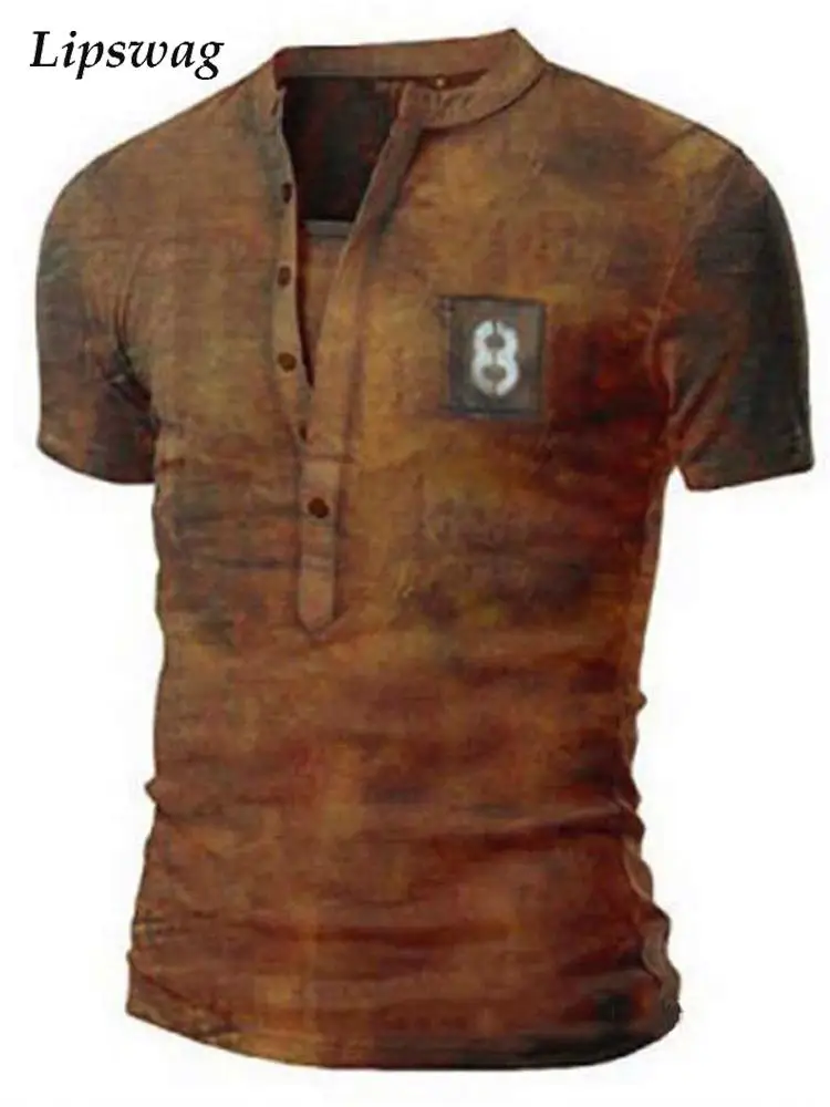 

Футболка мужская с воротником-стойкой, на пуговицах, с коротким рукавом