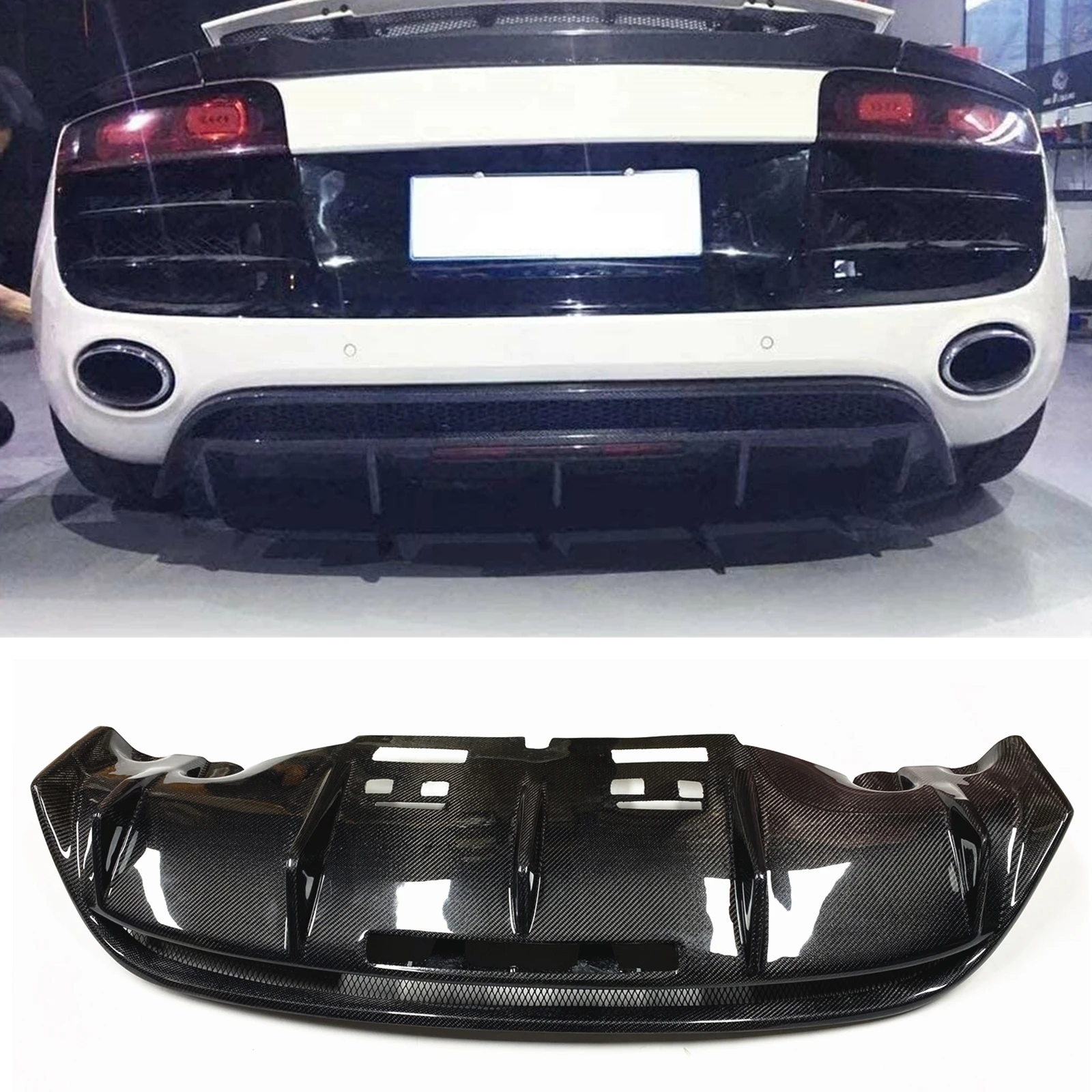 

Rear Bumper Diffuser Lip For Audi R8 V8 V10 GT Spyder Coupe Convertible 2007-2015 Luxury Real Carbon Fiber V Style Spoiler Plate