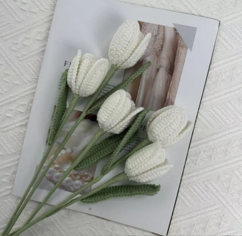 

Вязаный крючком тюльпан, искусственный цветок, готовый, ручная работа, цветочный настольный декор, получить букет для пар, подруг, праздников, подарков